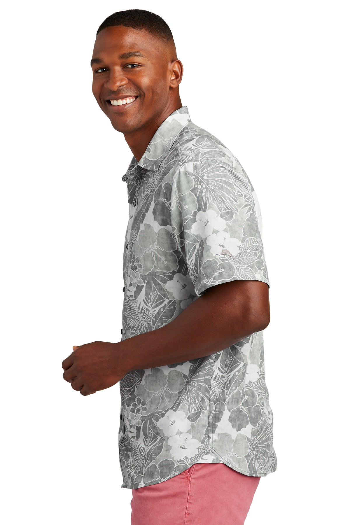 LightGrey Tommy Bahama Coconut Point Playa Flora Short Sleeve Shirt ST325929TB