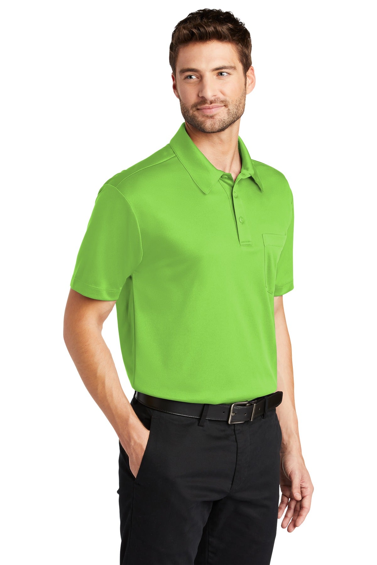 Lime Port Authority Silk Touch Performance Pocket Polo. K540P