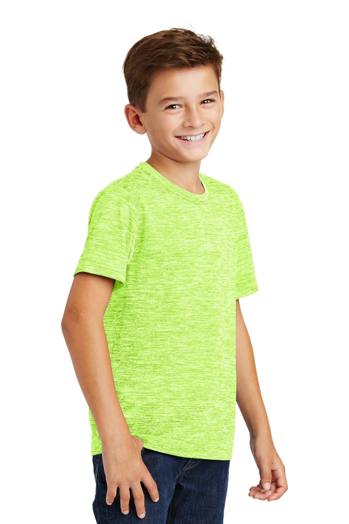 Lime Shock Ele Sport-Tek Youth PosiCharge Electric Heather Tee. YST390