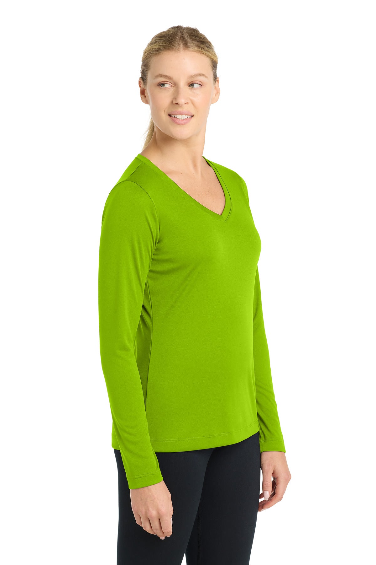Lime Shock Sport-Tek Women's Long Sleeve PosiCharge Competitor V-Neck Tee. LST353LS