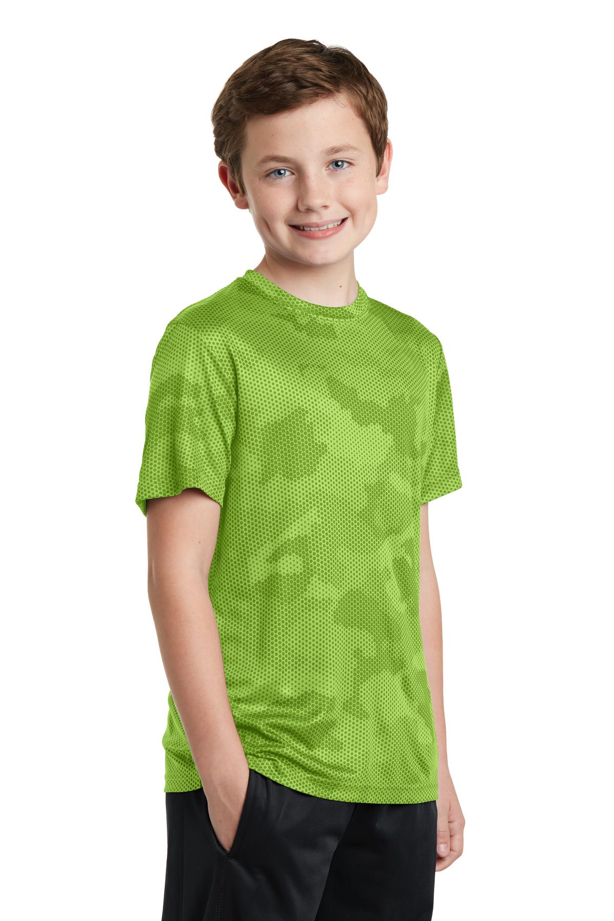 Lime Shock Sport-Tek Youth CamoHex Tee. YST370