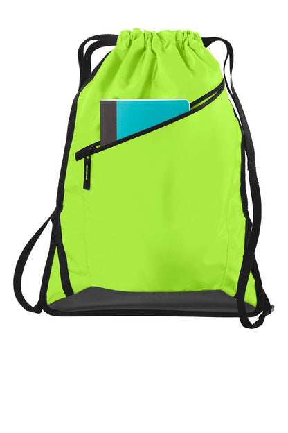 Lime Shock/Blk Port Authority Zip-It Cinch Pack. BG616