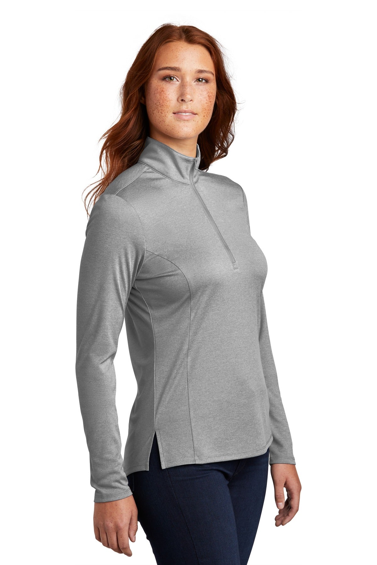 Lt Grey Hthr Sport-Tek Women's Endeavor 1/2-Zip Pullover. LST469