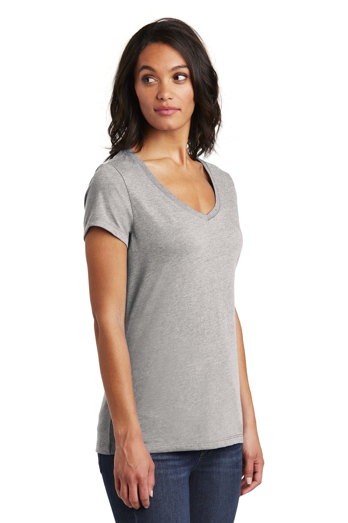 Lt Hthr Grey District Women's Very Important Tee V-Neck. DT6503