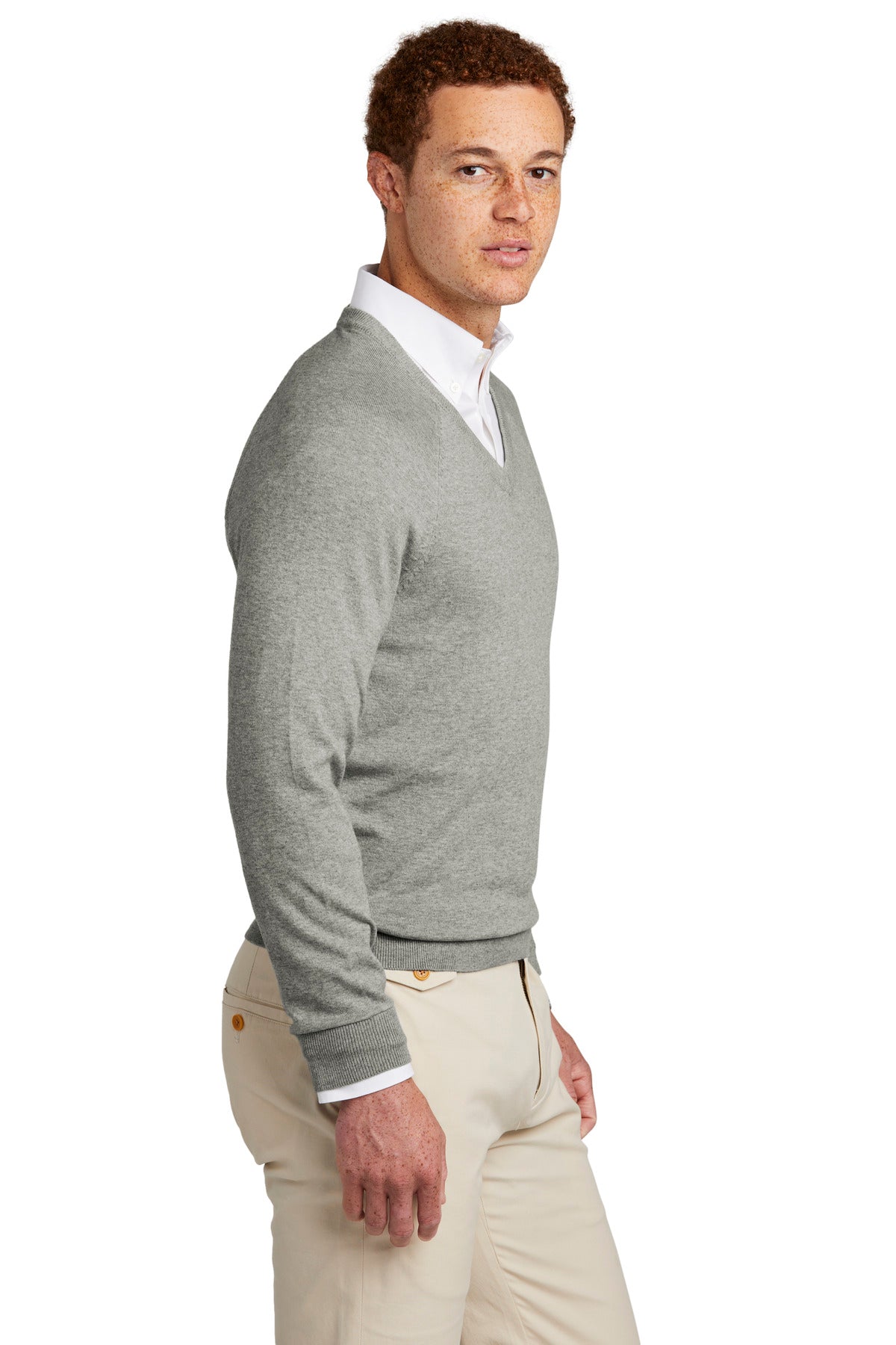 LtShdGyHtr Brooks Brothers Cotton Stretch V-Neck Sweater BB18400