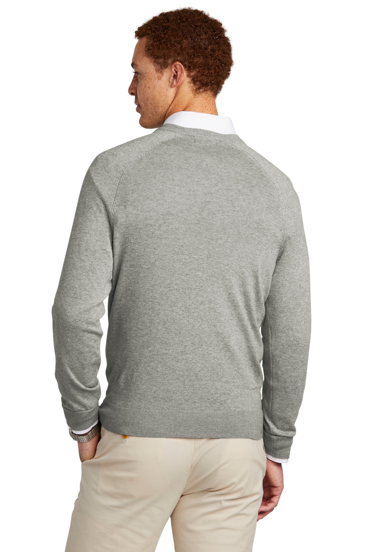 LtShdGyHtr Brooks Brothers Cotton Stretch V-Neck Sweater BB18400