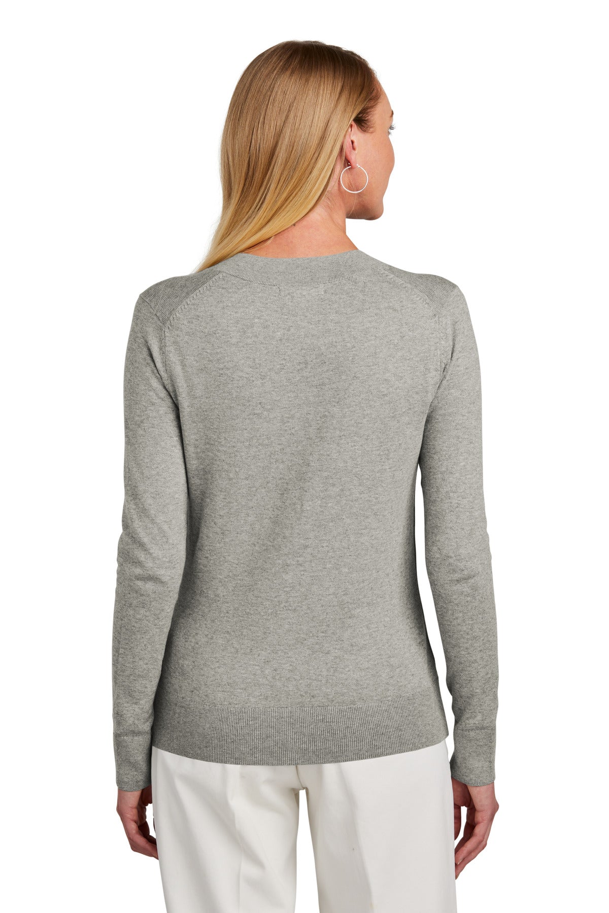 LtShdGyHtr Brooks Brothers Women's Cotton Stretch V-Neck Sweater BB18401