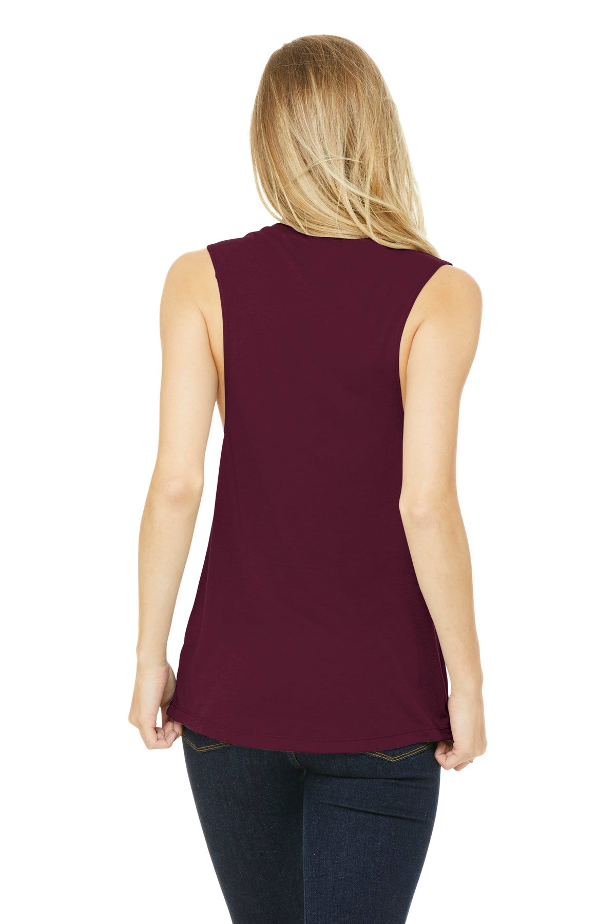 Maroon BELLA+CANVAS Women's Flowy Scoop Muscle Tank. BC8803