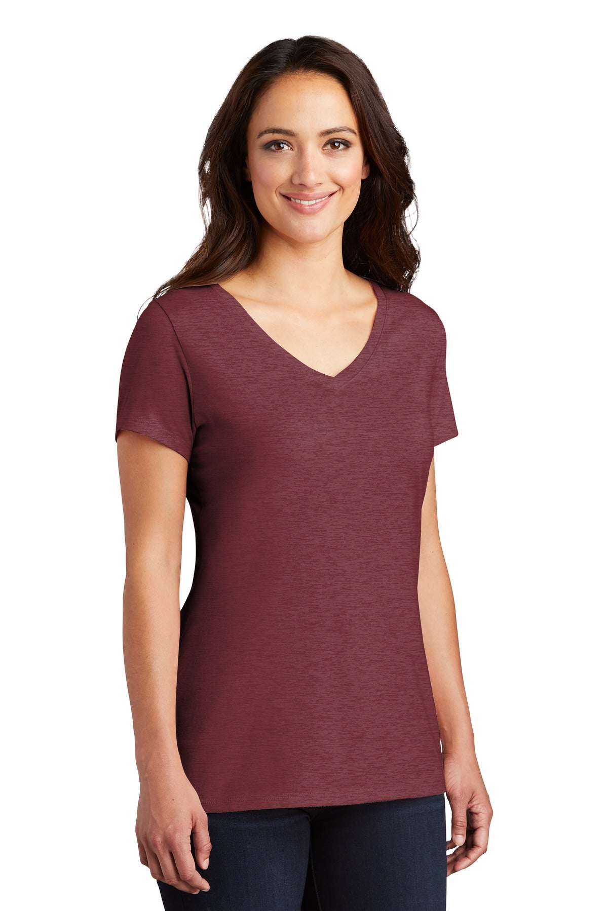 Maroon Frost District Women's Perfect Tri V-Neck Tee. DM1350L