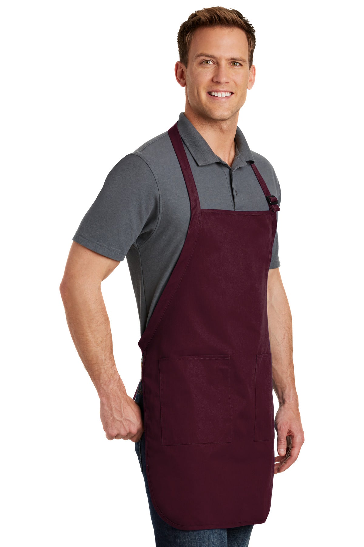 Maroon Port Authority Full-Length Apron with Pockets. A500