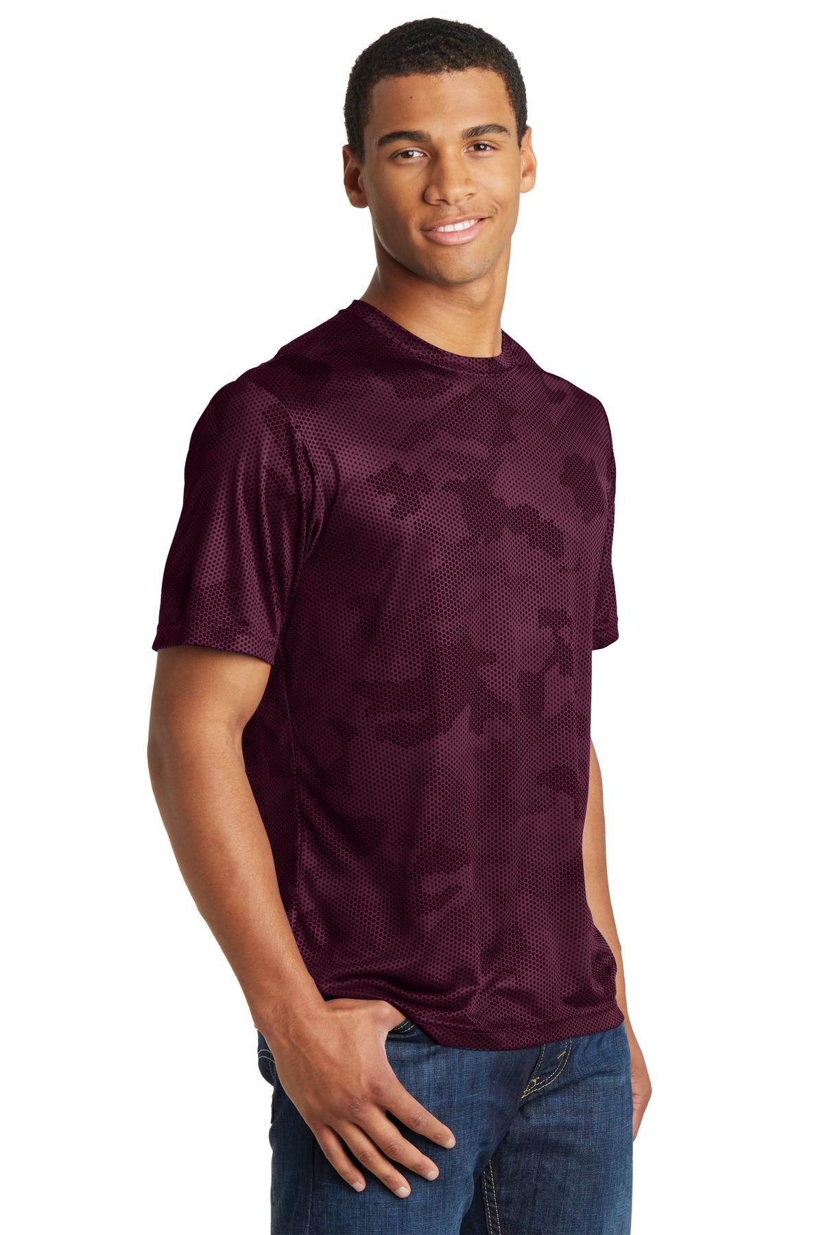 Maroon Sport-Tek CamoHex Tee. ST370