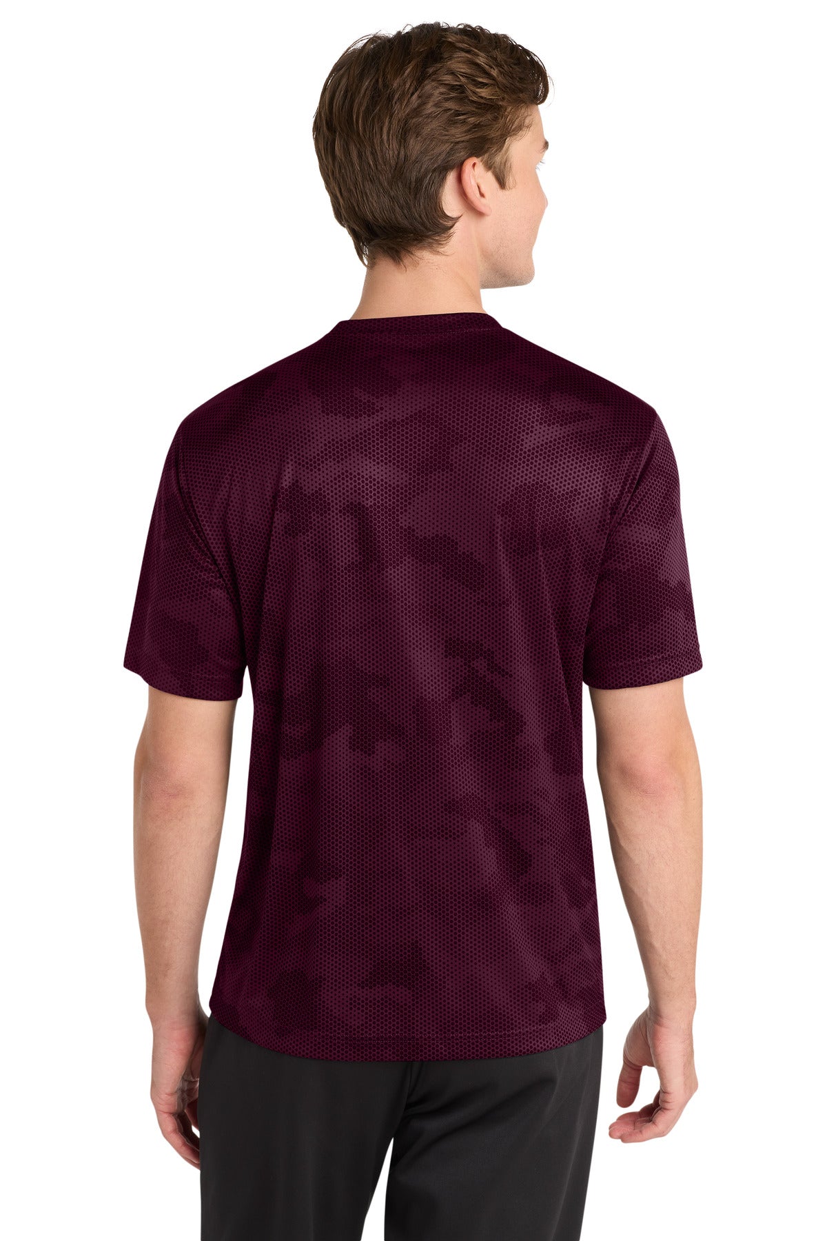 Maroon Sport-Tek CamoHex Tee. ST370
