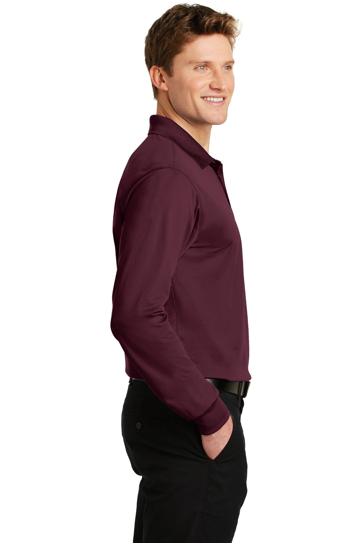 Maroon Sport-Tek Long Sleeve Micropique Sport-Wick Polo. ST657