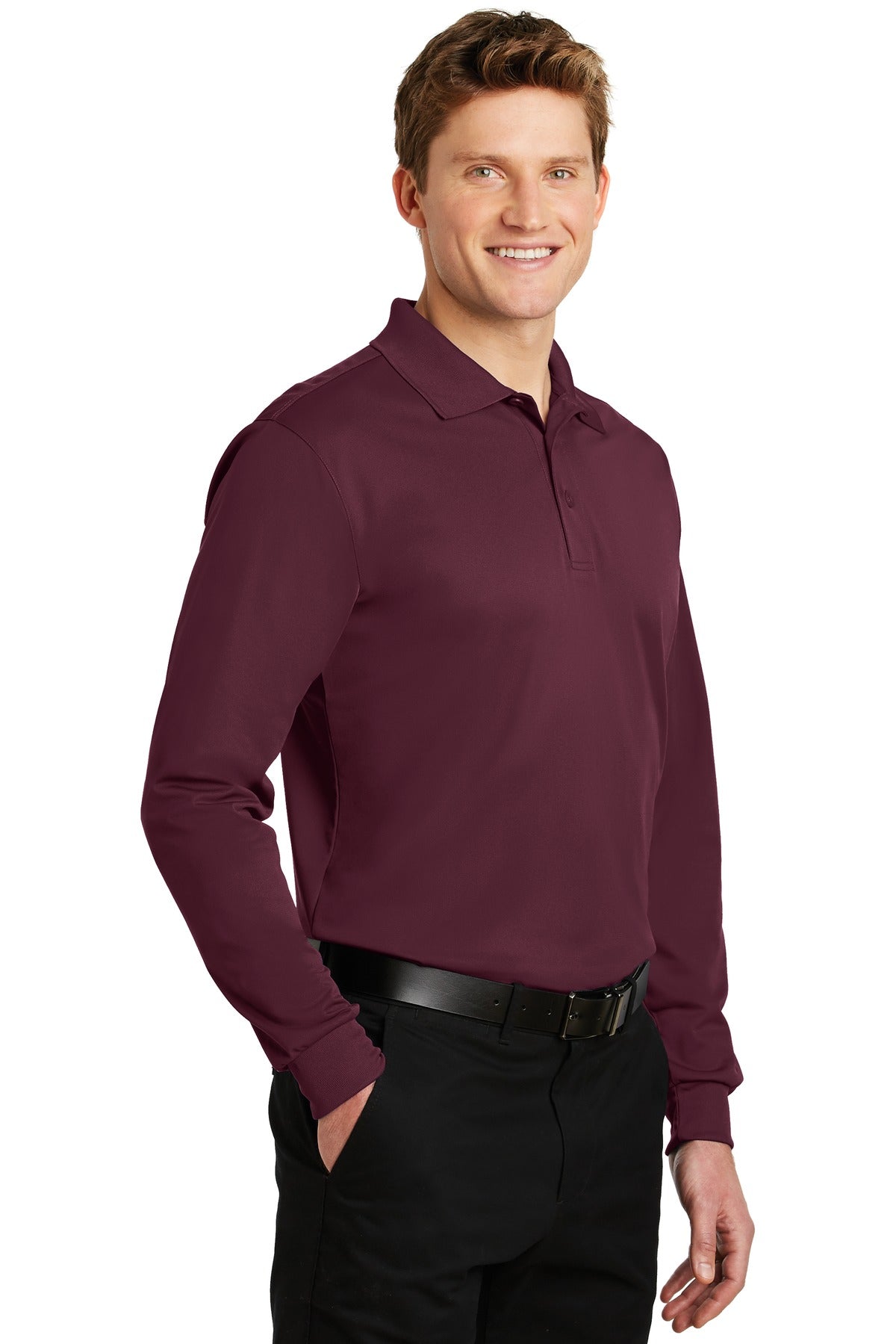 Maroon Sport-Tek Long Sleeve Micropique Sport-Wick Polo. ST657