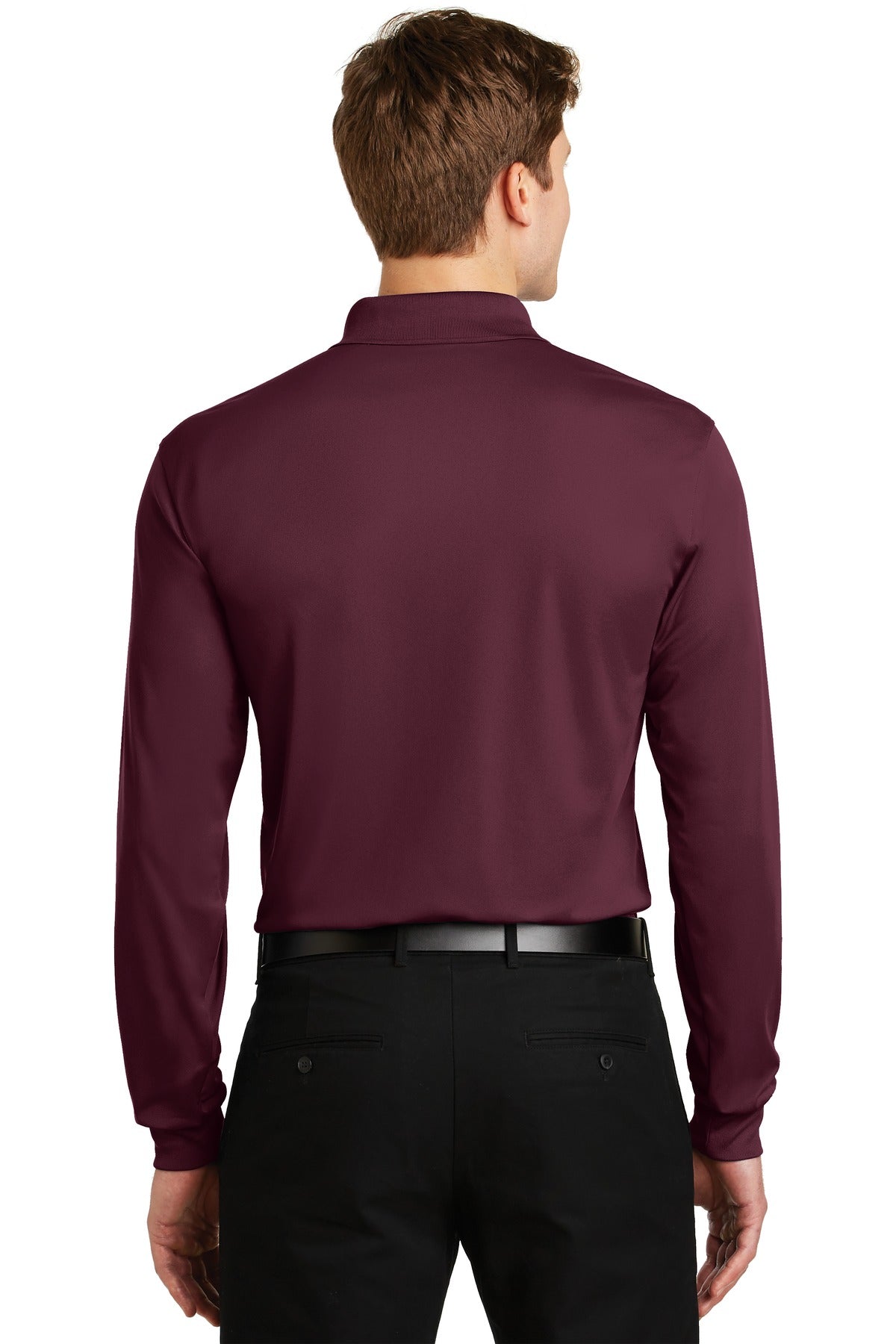 Maroon Sport-Tek Long Sleeve Micropique Sport-Wick Polo. ST657