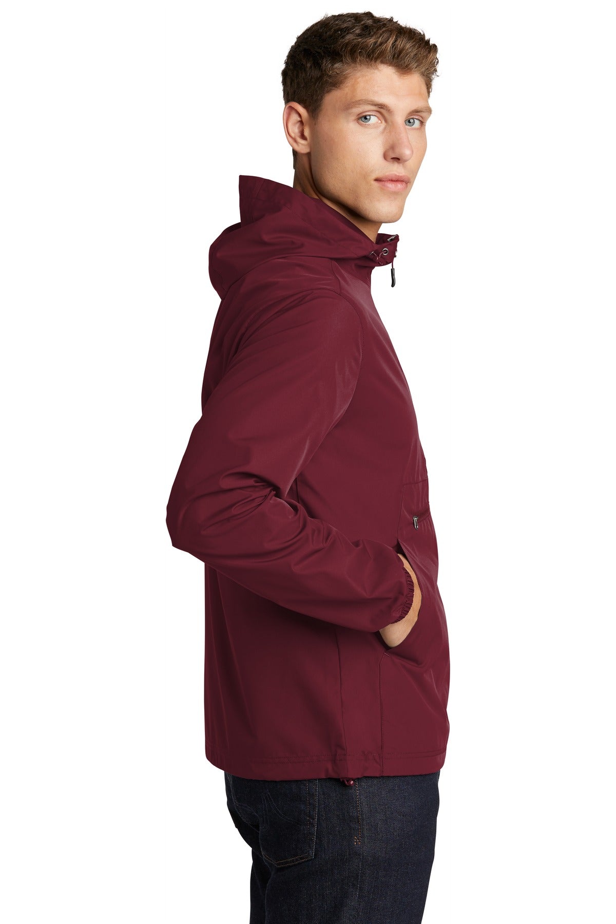 Maroon Sport-Tek Packable Anorak. JST66