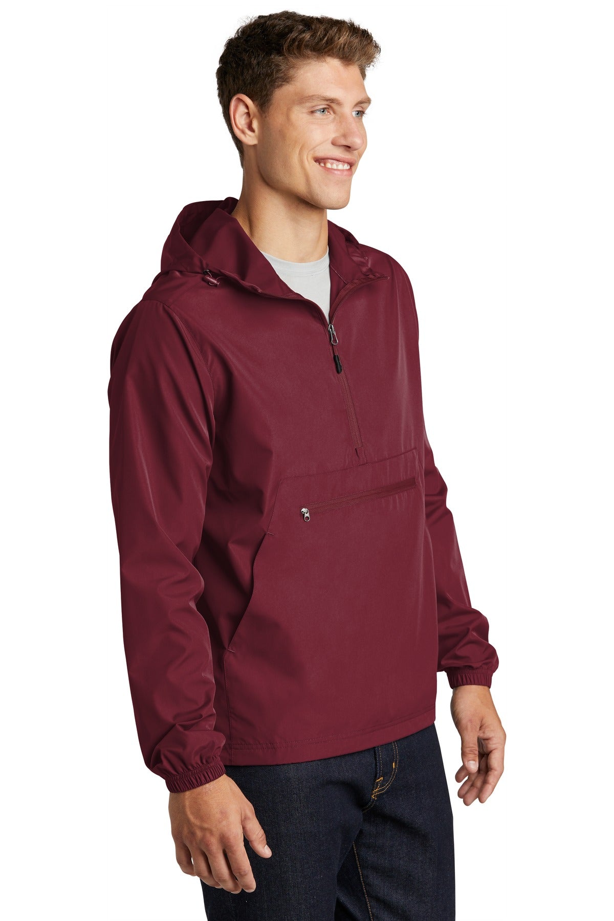 Maroon Sport-Tek Packable Anorak. JST66