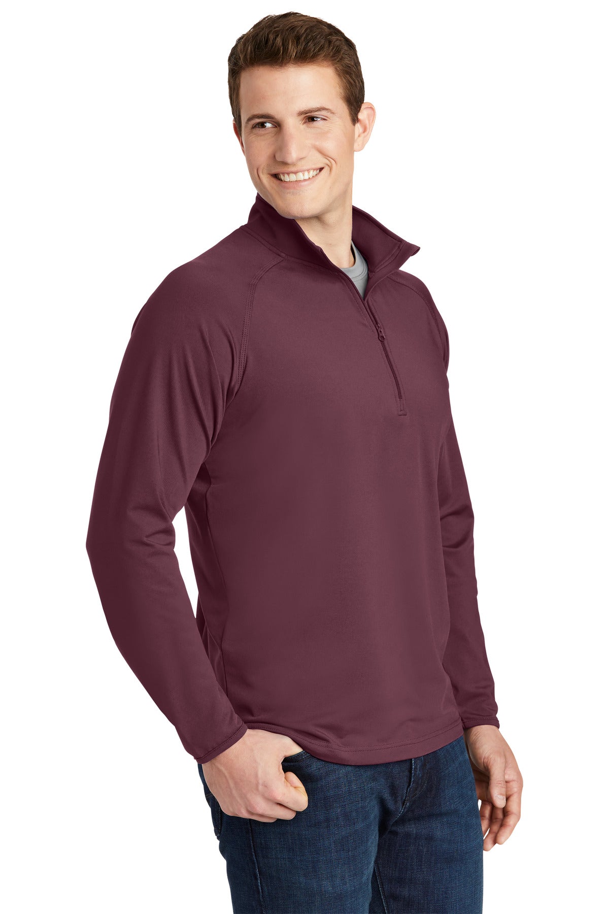 Maroon Sport-Tek Sport-Wick Stretch 1/4-Zip Pullover. ST850