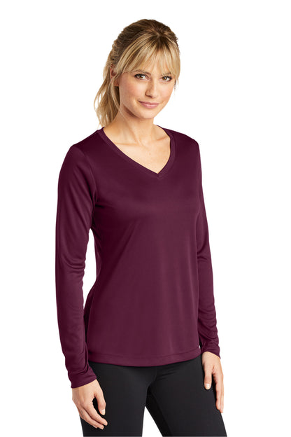 Maroon Sport-Tek Women's Long Sleeve PosiCharge Competitor V-Neck Tee. LST353LS