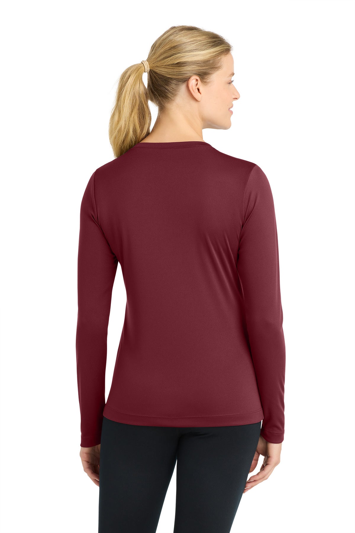 Maroon Sport-Tek Women's Long Sleeve PosiCharge Competitor V-Neck Tee. LST353LS