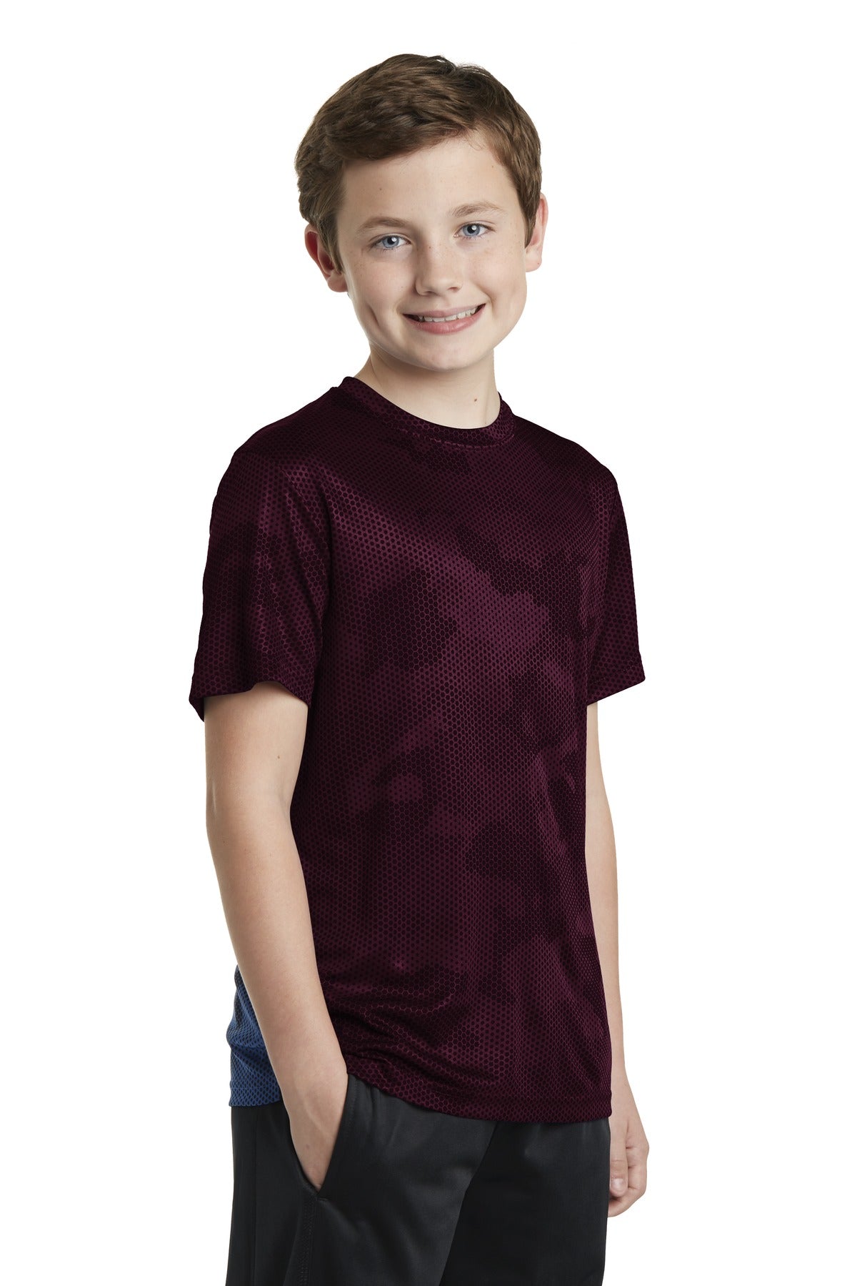 Maroon Sport-Tek Youth CamoHex Tee. YST370