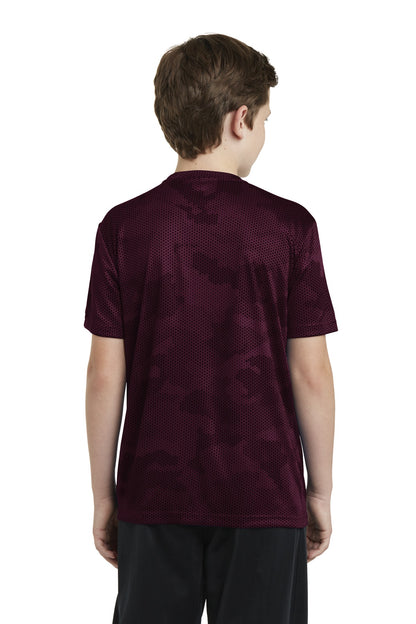 Maroon Sport-Tek Youth CamoHex Tee. YST370