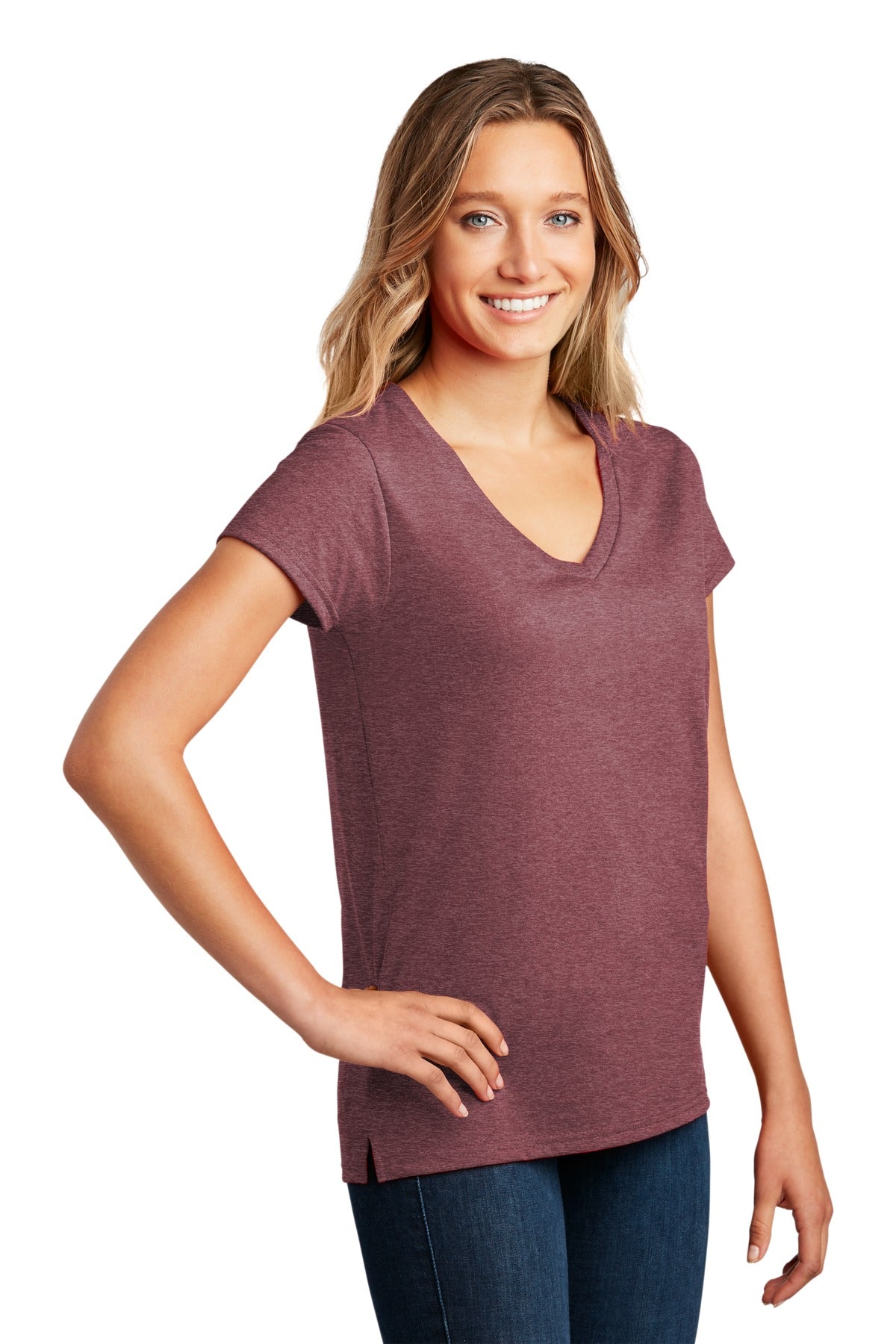 MaroonHthr District Women's Re-Tee V-Neck DT8001