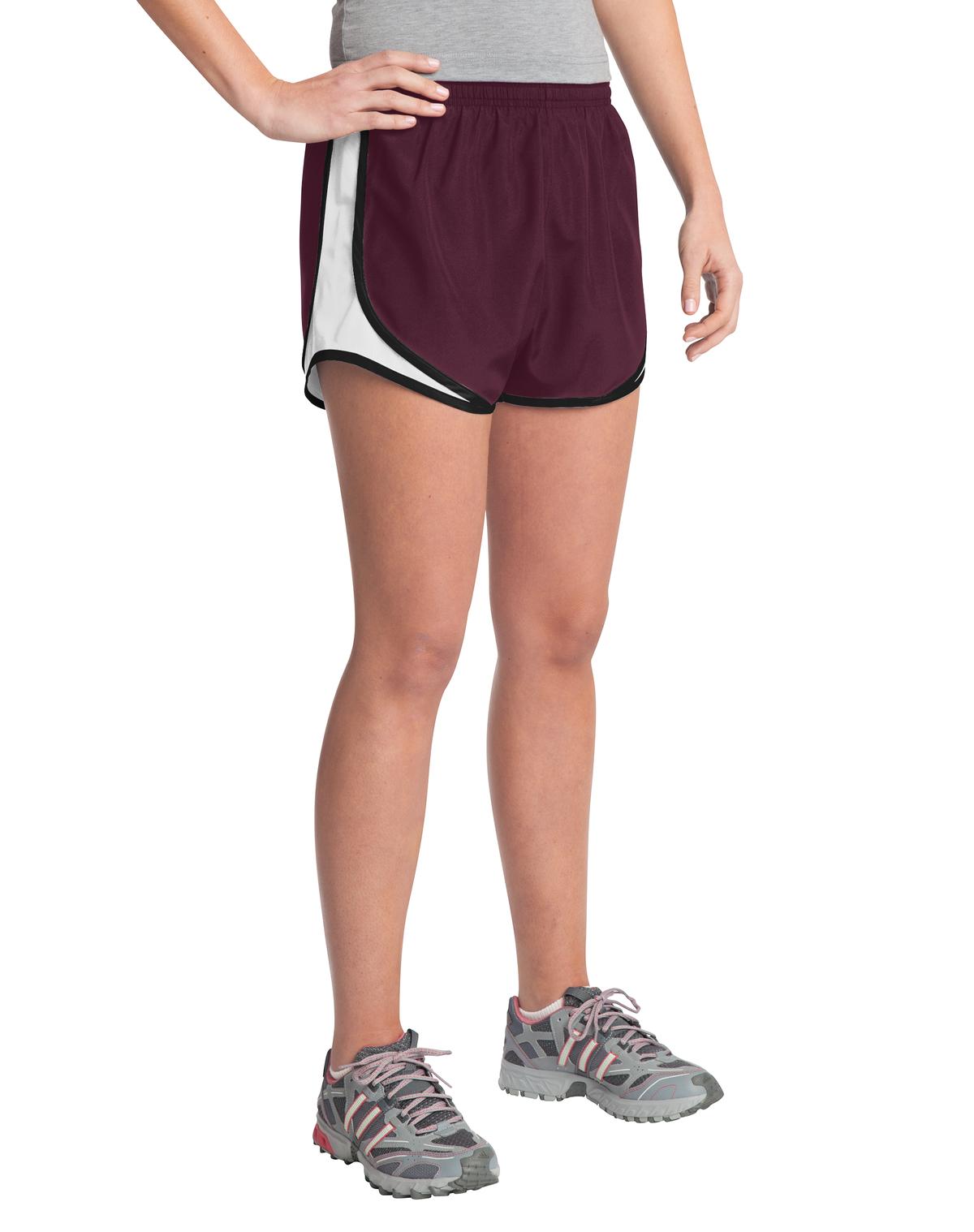 Maroon/Wht/Blk Sport-Tek Women's Cadence Short. LST304