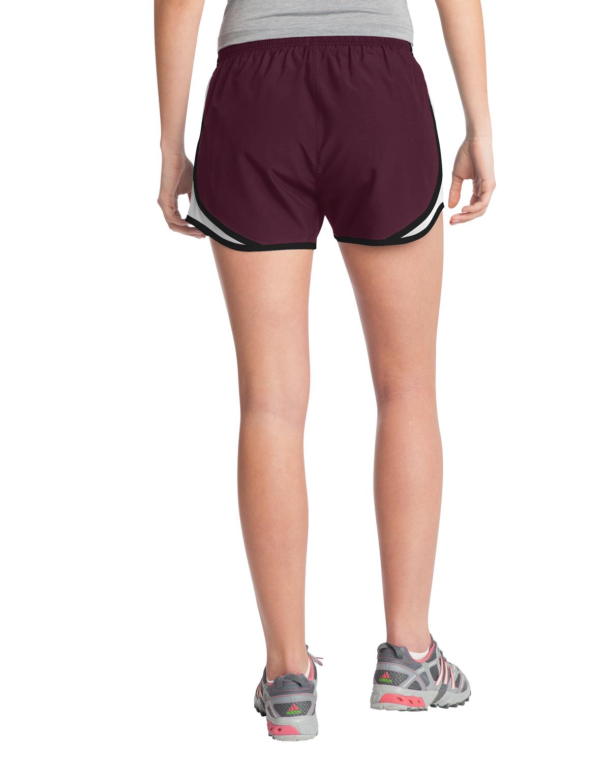 Maroon/Wht/Blk Sport-Tek Women's Cadence Short. LST304