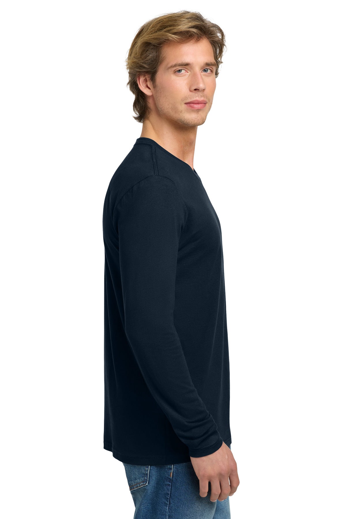 MdntNavy Next Level Apparel Cotton Long Sleeve Tee. NL3601