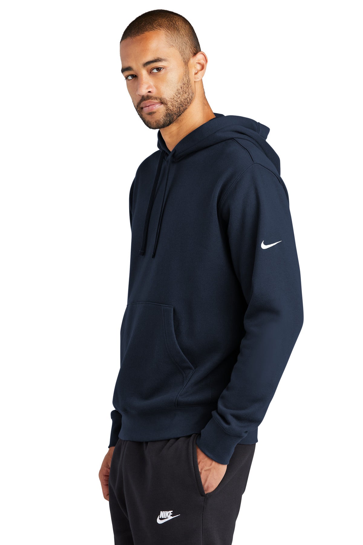 MdntNavy Nike Club Fleece Sleeve Swoosh Pullover Hoodie NKDR1499