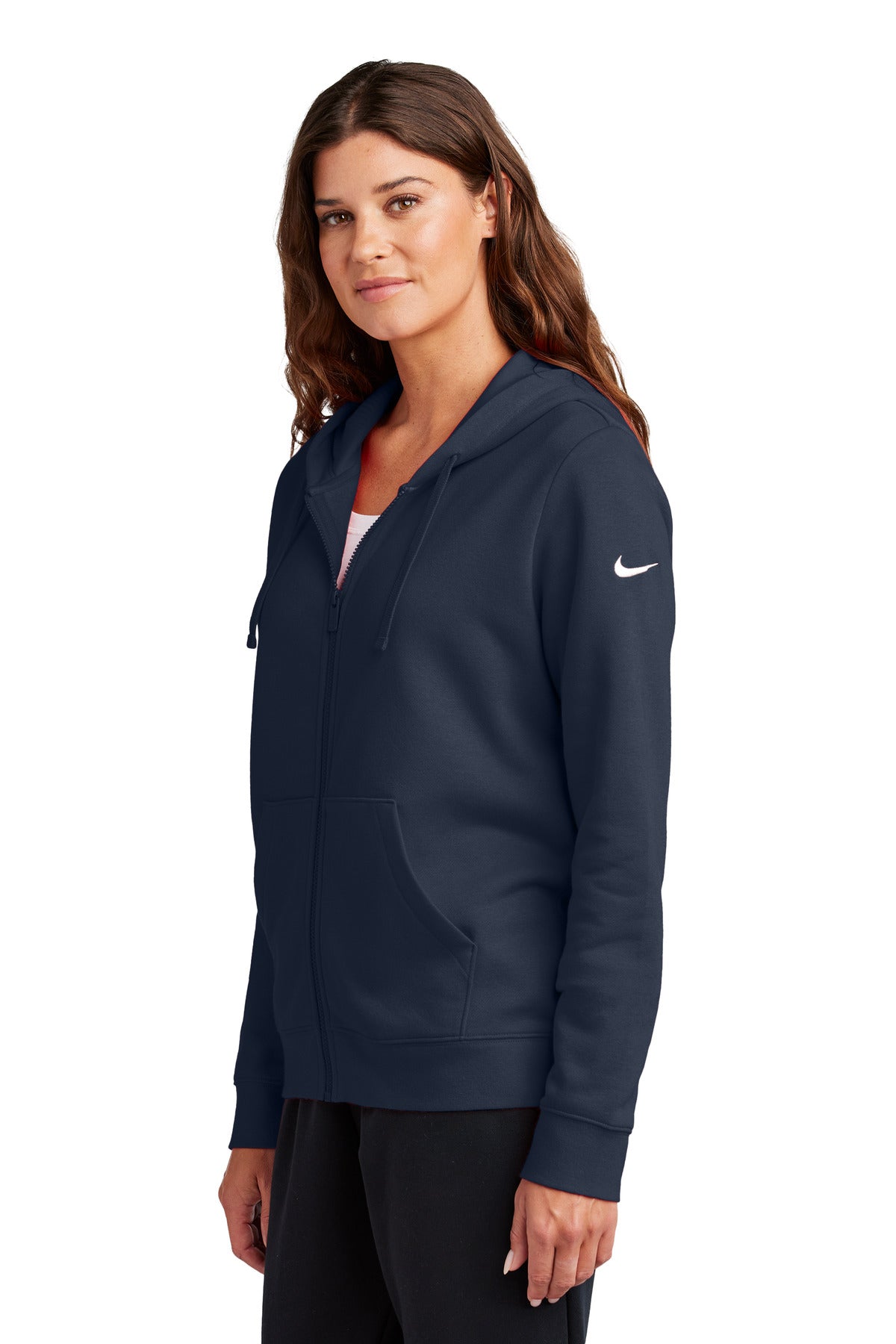 MdntNavy Nike Women's Club Fleece Sleeve Swoosh Full-Zip Hoodie NKFD9890