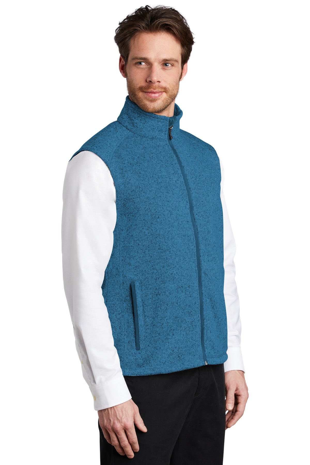 Med Blue Hthr Port Authority Sweater Fleece Vest F236