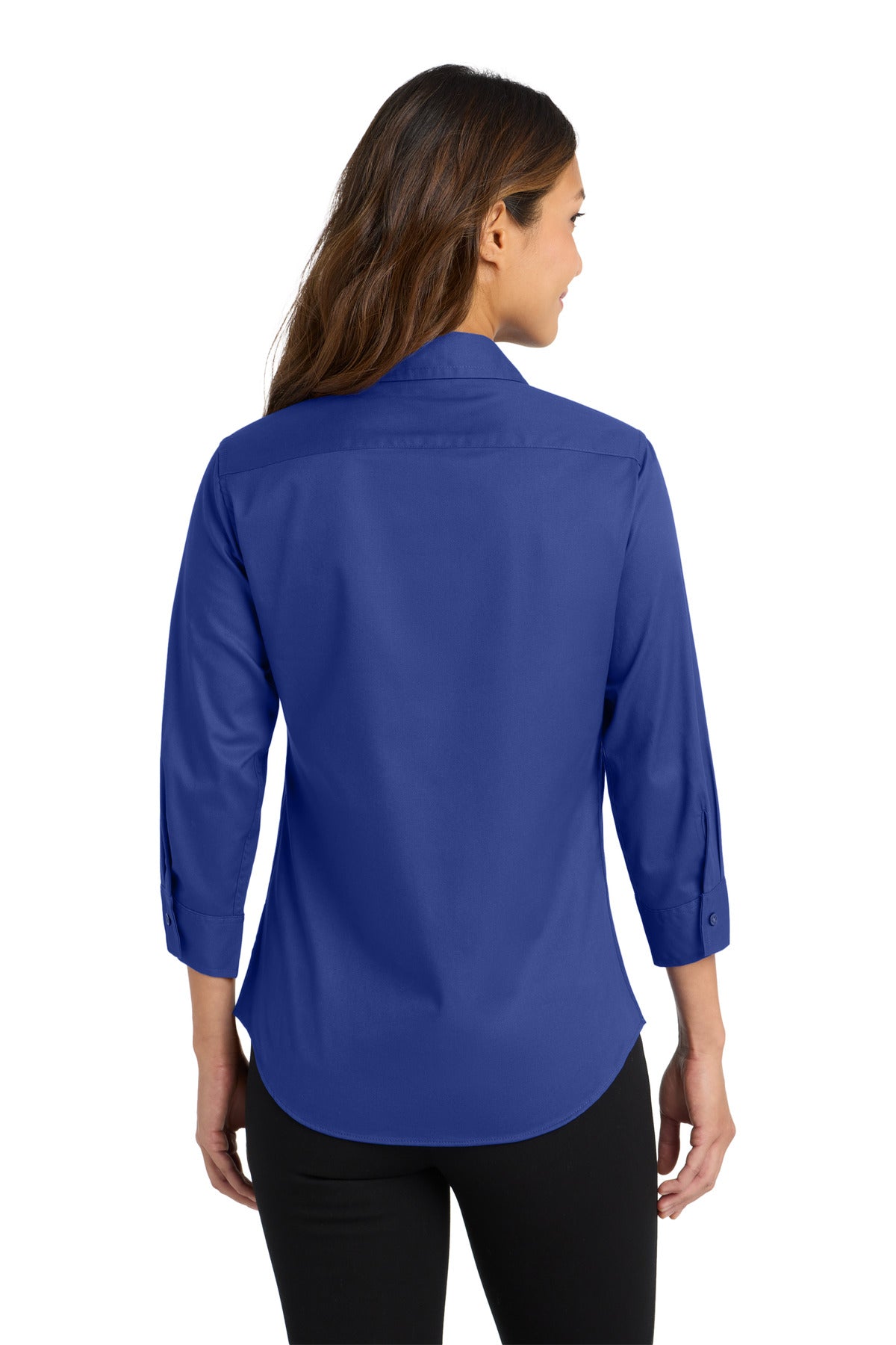 Med. Blue Port Authority Women's 3/4-Sleeve Easy Care Shirt. L612