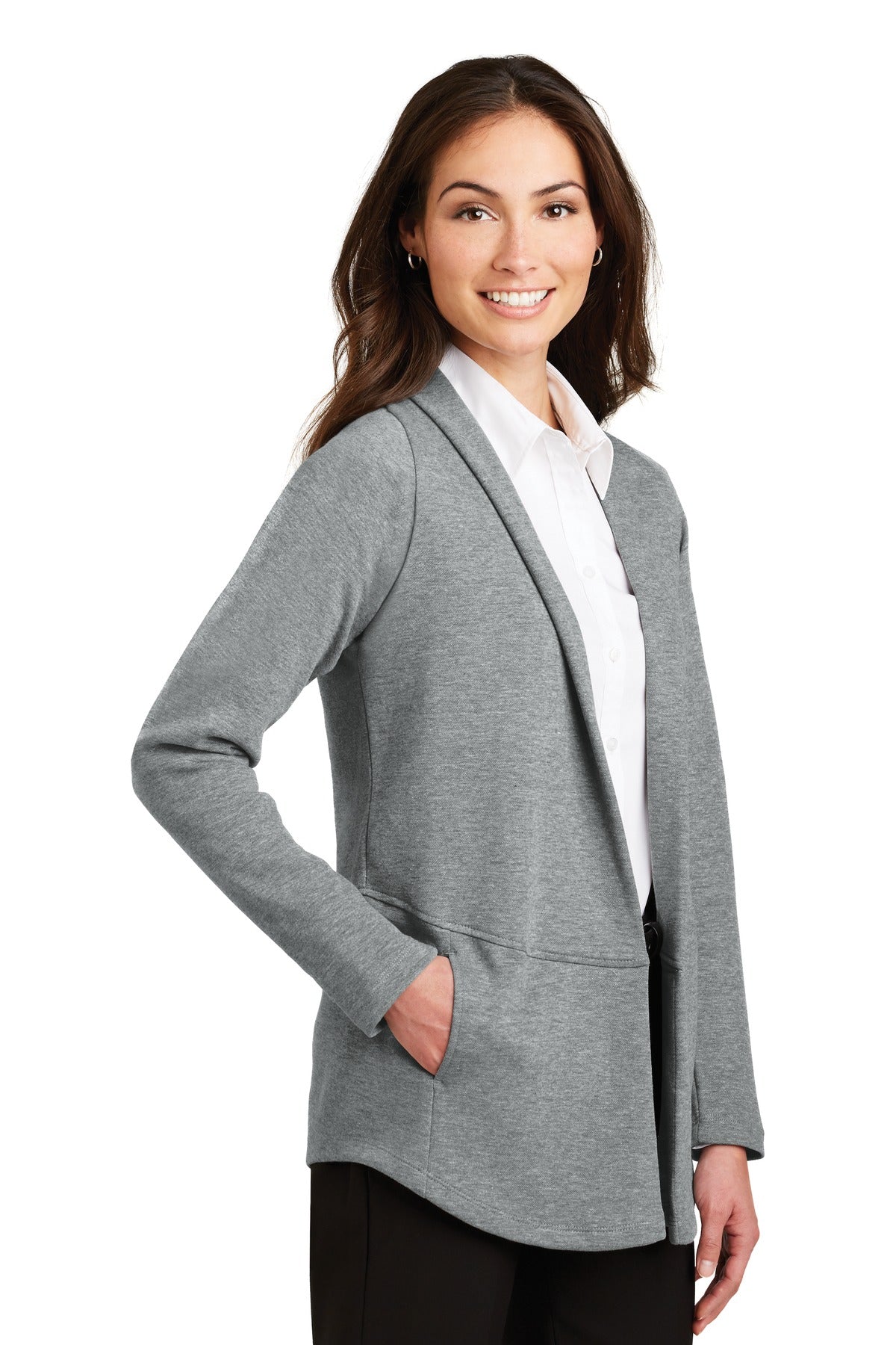 Med He Gy/Char Port Authority Women's Interlock Cardigan. L807