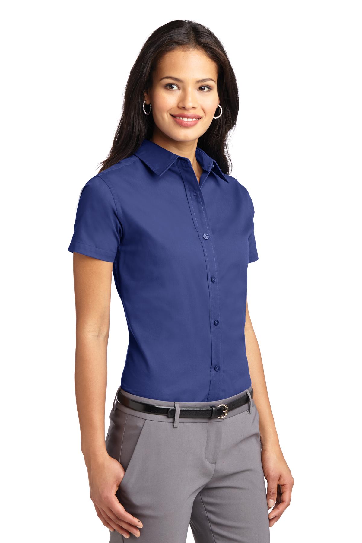 Mediter. Blue Port Authority Women's Short Sleeve Easy Care Shirt. L508