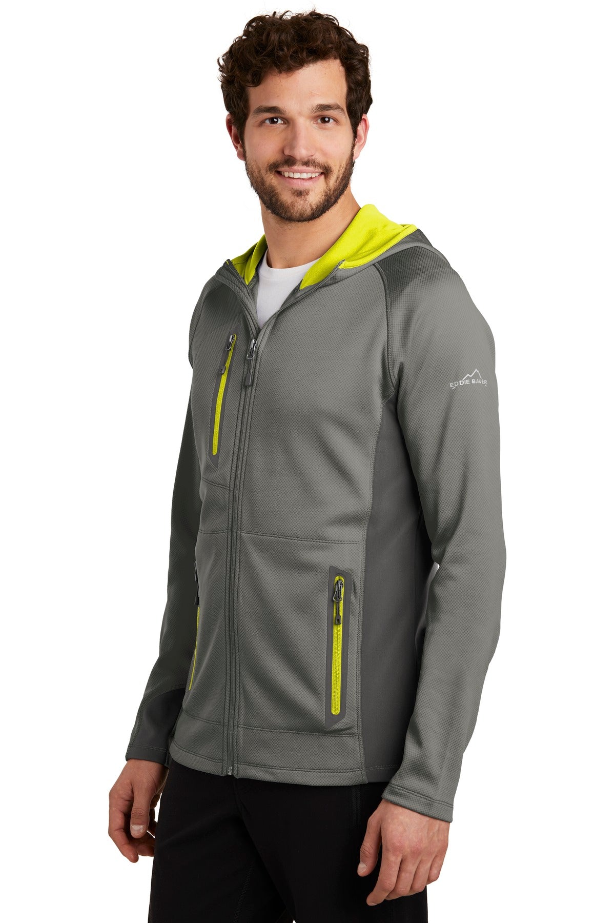 Met Gy/GS/Citr Eddie Bauer Sport Hooded Full-Zip Fleece Jacket. EB244