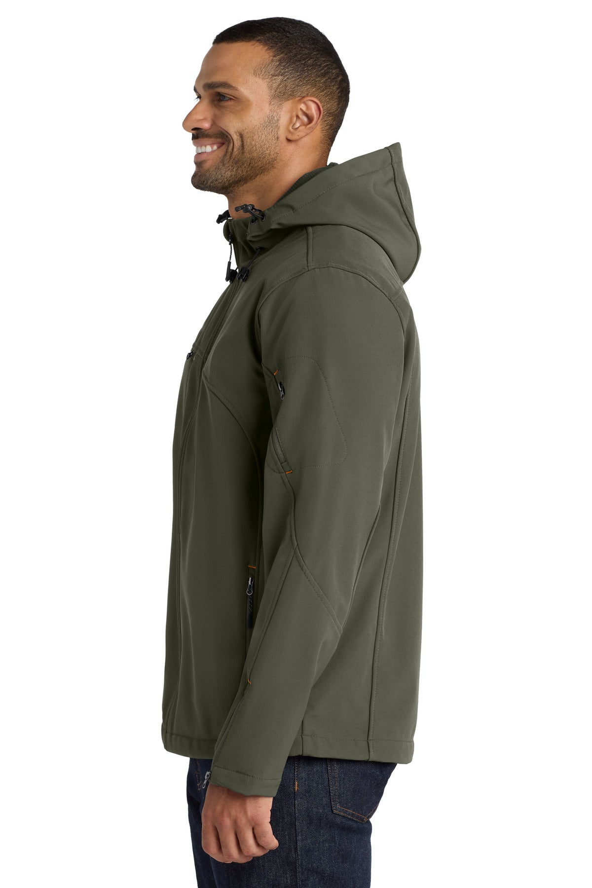 Mineral Green Port Authority Textured Hooded Soft Shell Jacket. J706