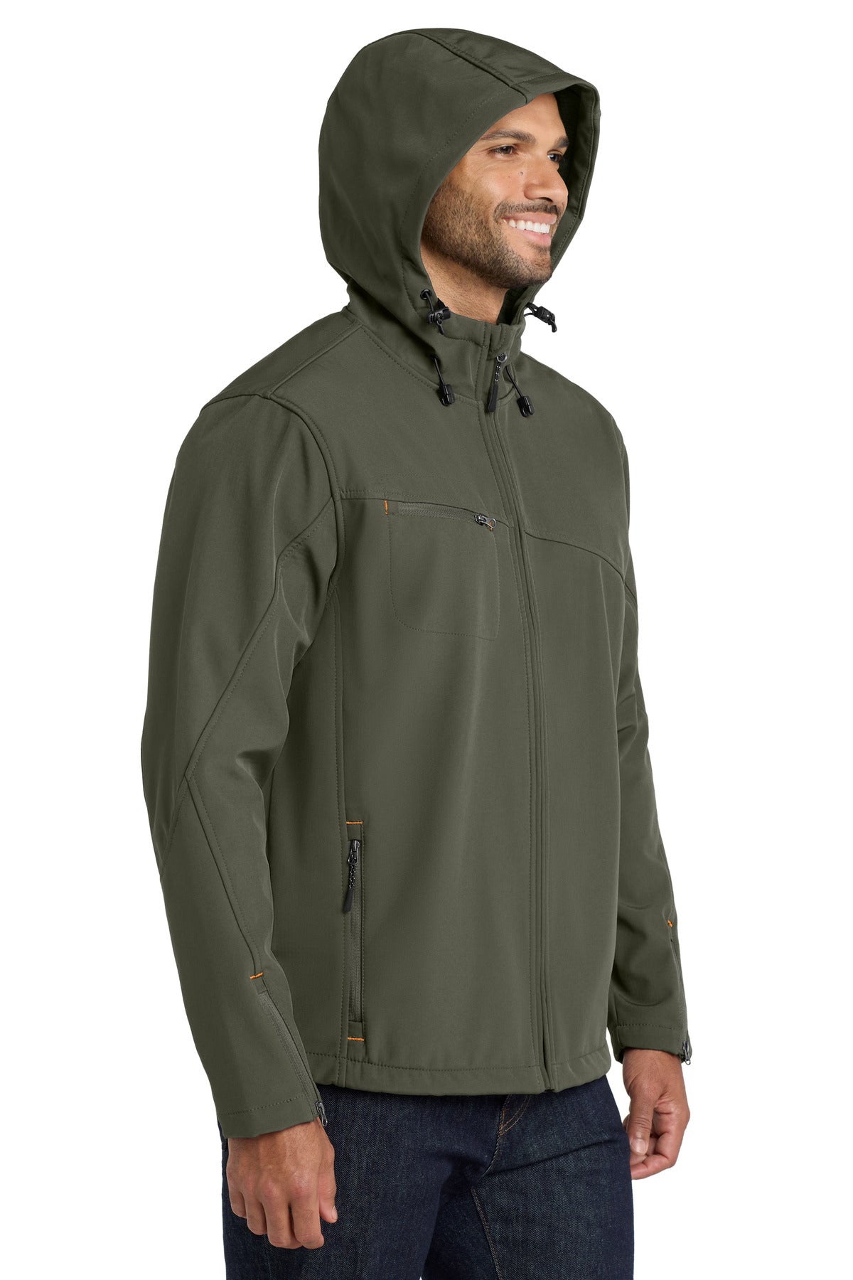 Mineral Green Port Authority Textured Hooded Soft Shell Jacket. J706
