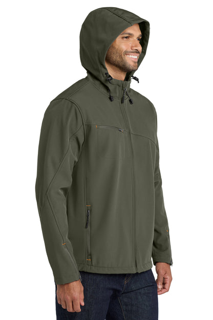 Mineral Green Port Authority Textured Hooded Soft Shell Jacket. J706