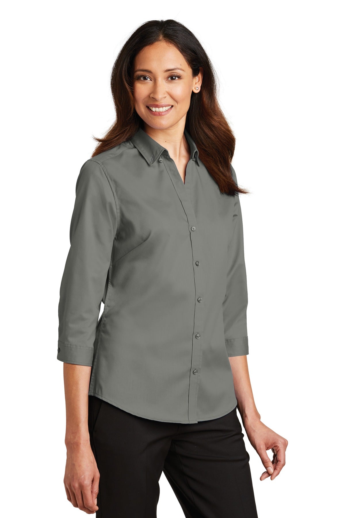 Monument Grey Port Authority Women's 3/4-Sleeve SuperPro Twill Shirt. L665