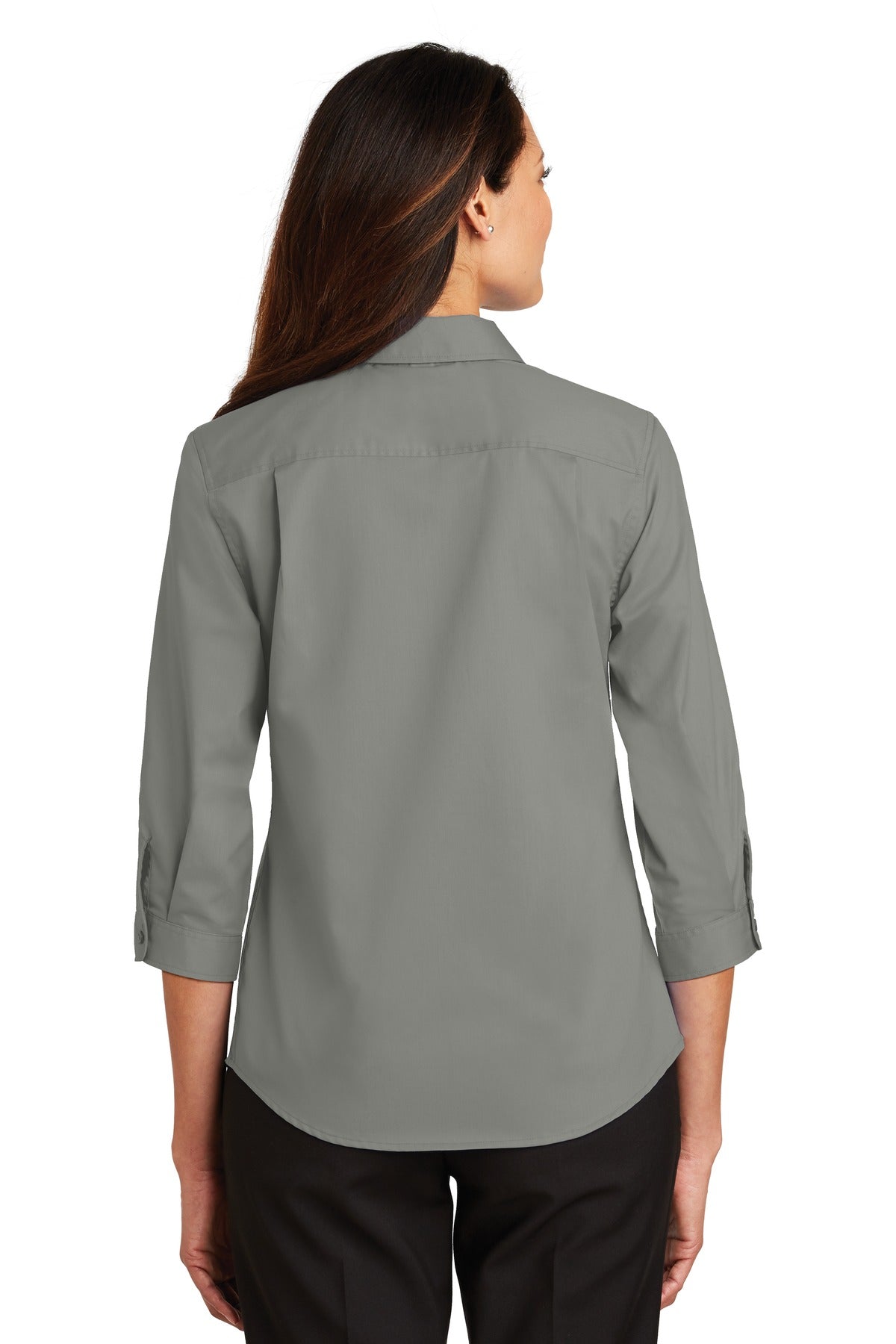 Monument Grey Port Authority Women's 3/4-Sleeve SuperPro Twill Shirt. L665