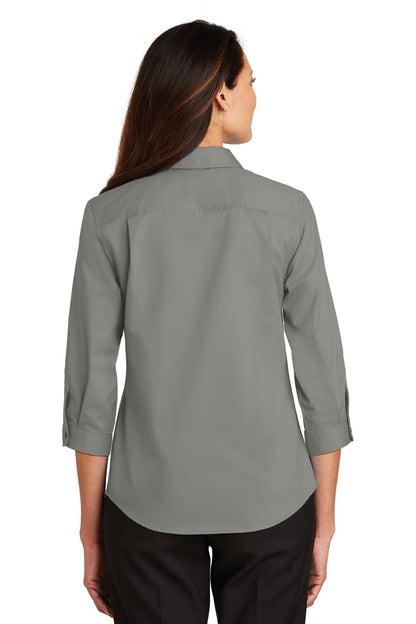 Monument Grey Port Authority Women's 3/4-Sleeve SuperPro Twill Shirt. L665