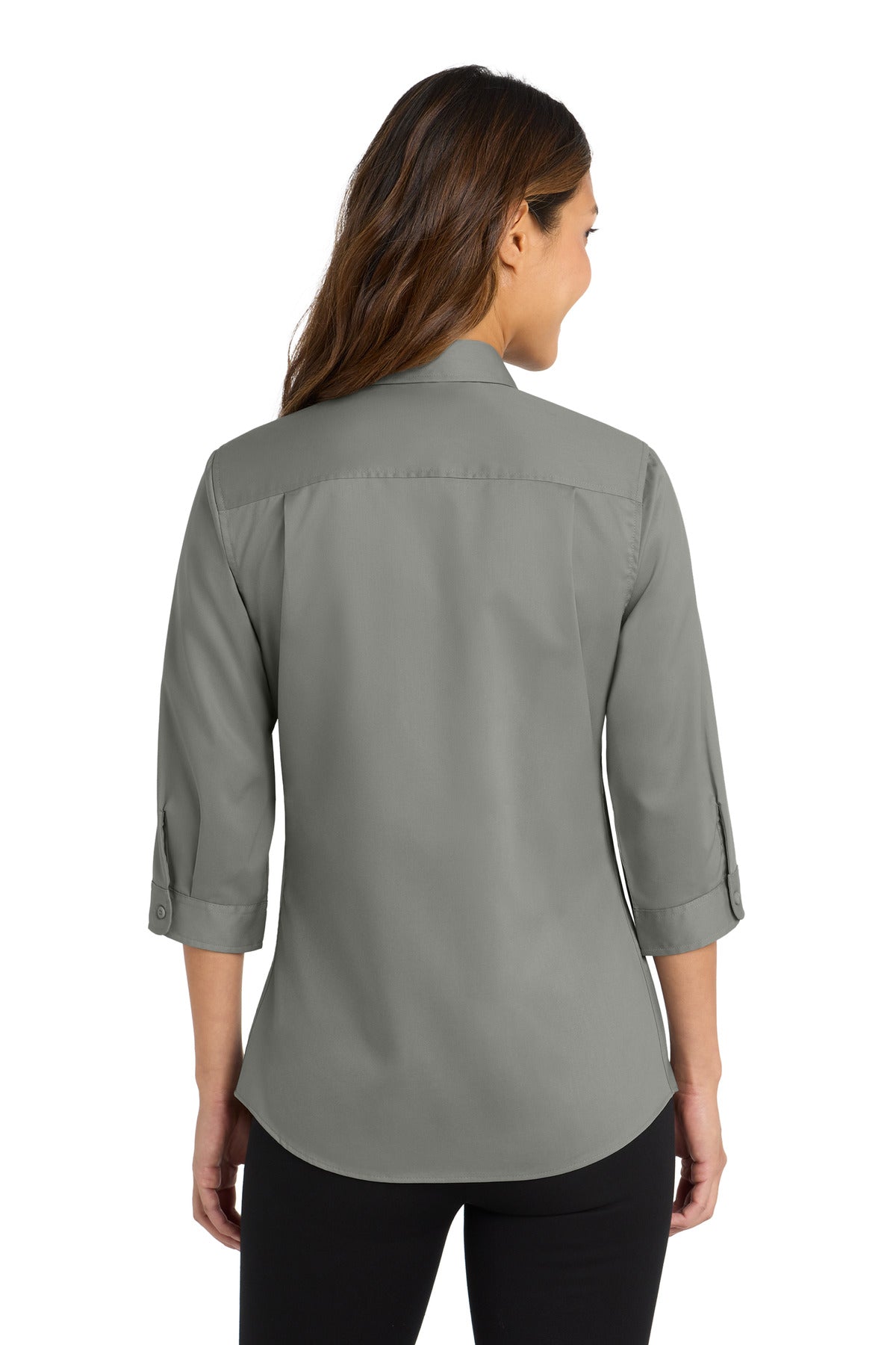 Monument Grey Port Authority Women's 3/4-Sleeve SuperPro Twill Shirt. L665