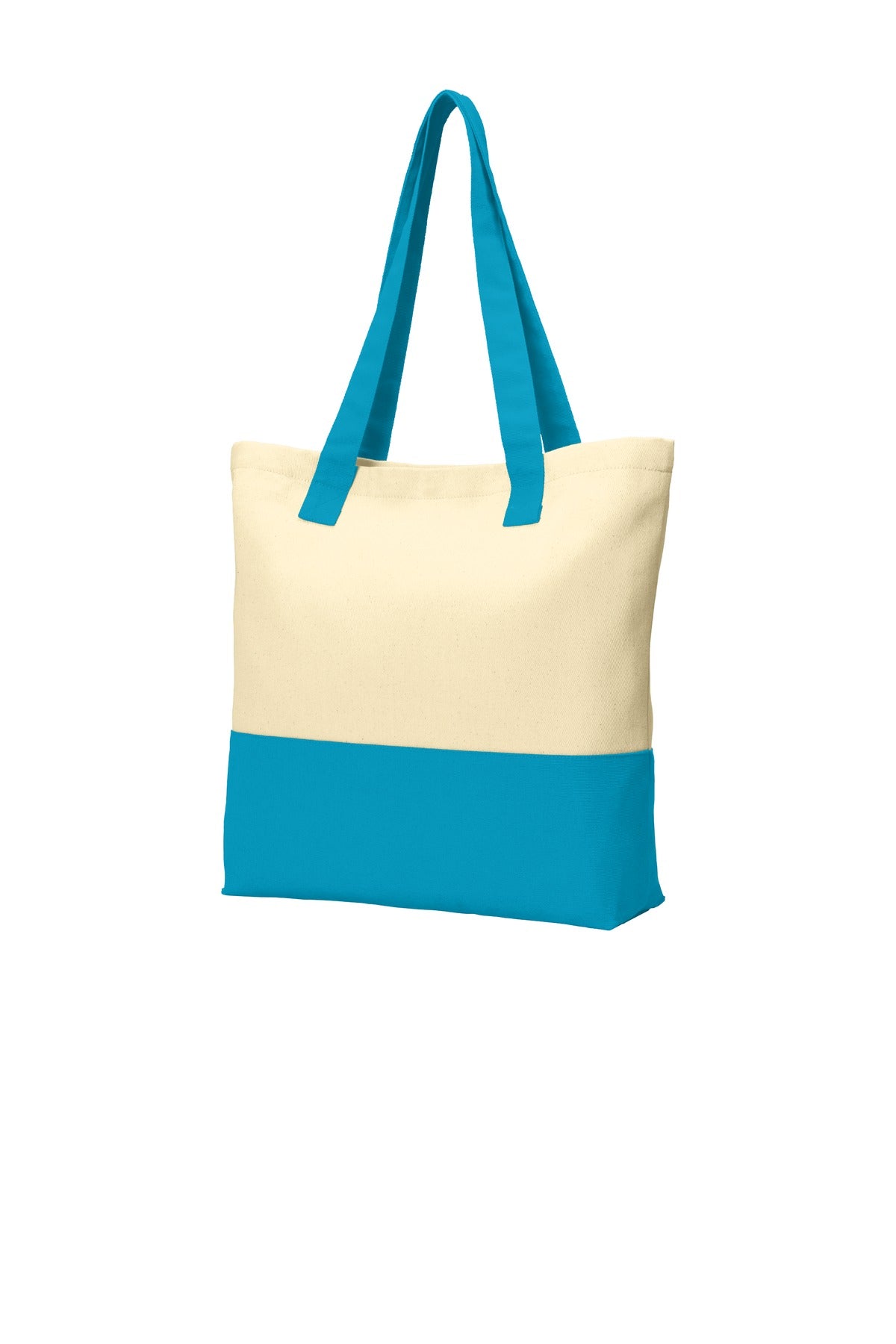 Nat/Turquoise Port Authority Colorblock Cotton Tote. BG414