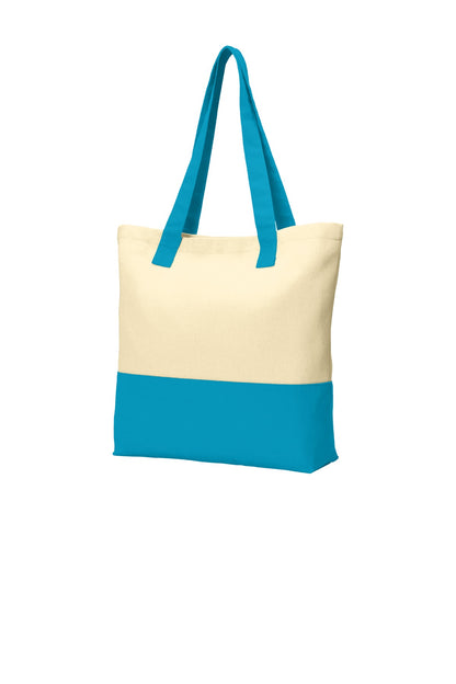 Nat/Turquoise Port Authority Colorblock Cotton Tote. BG414