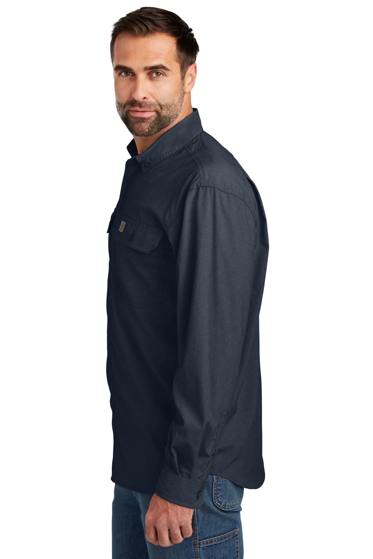 Navy Carhartt Force Solid Long Sleeve Shirt CT105291
