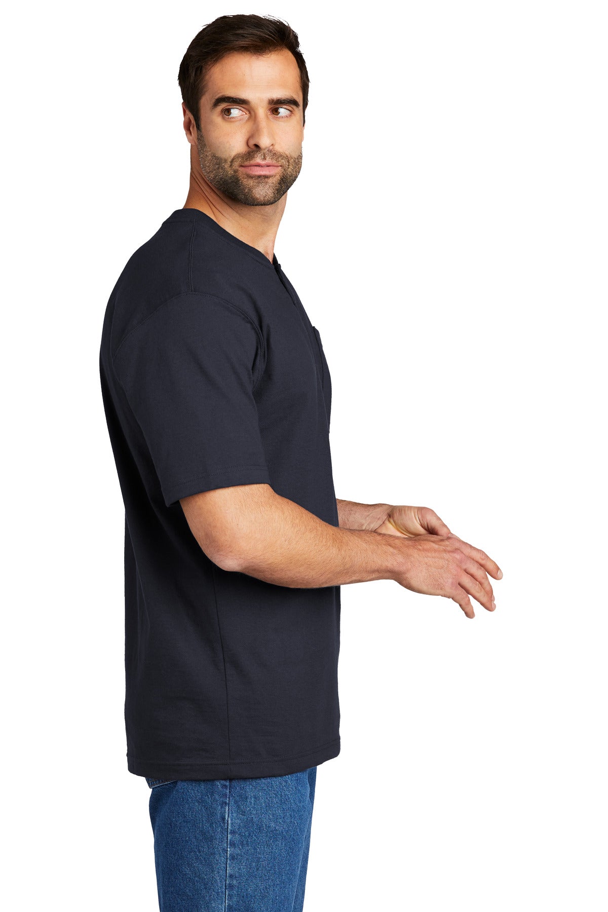 Navy Carhartt Short Sleeve Henley T-Shirt CTK84