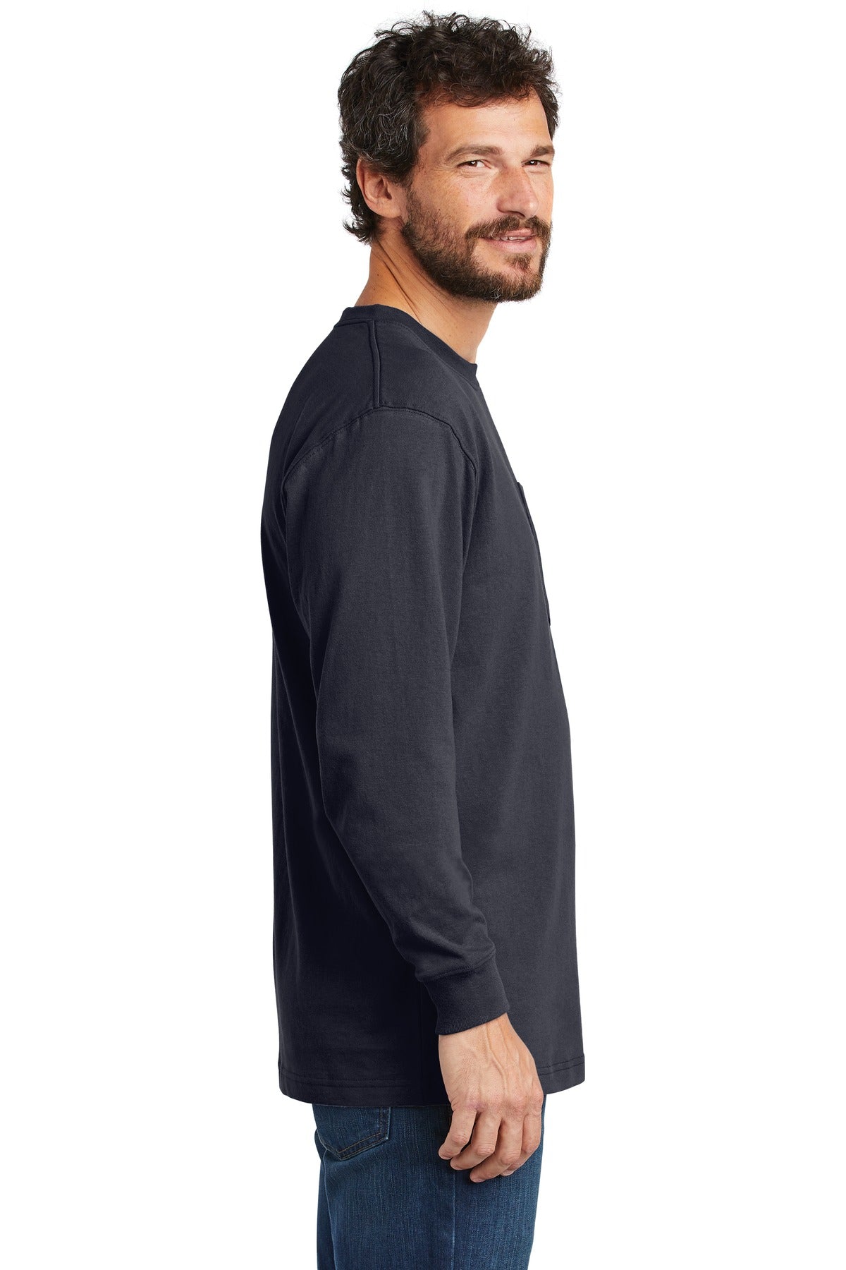 Navy Carhartt Workwear Pocket Long Sleeve T-Shirt. CTK126