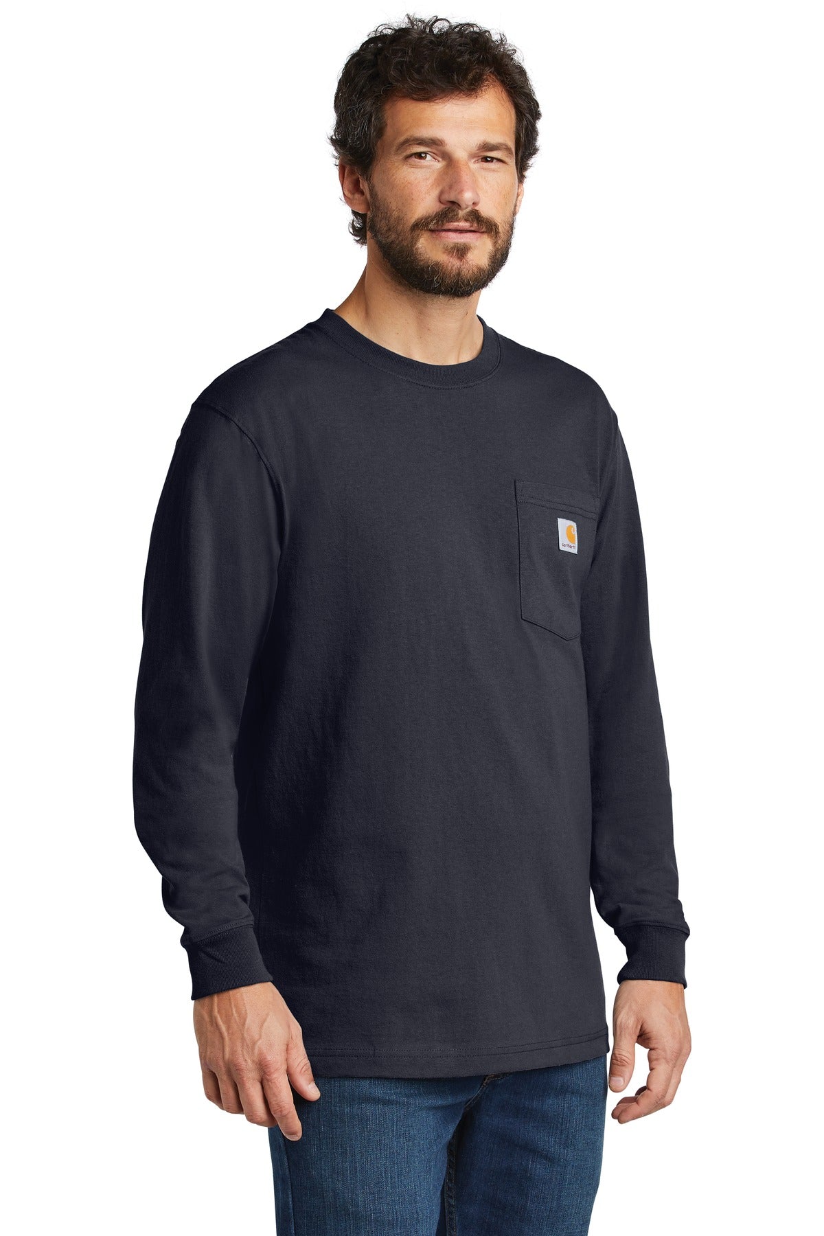 Navy Carhartt Workwear Pocket Long Sleeve T-Shirt. CTK126